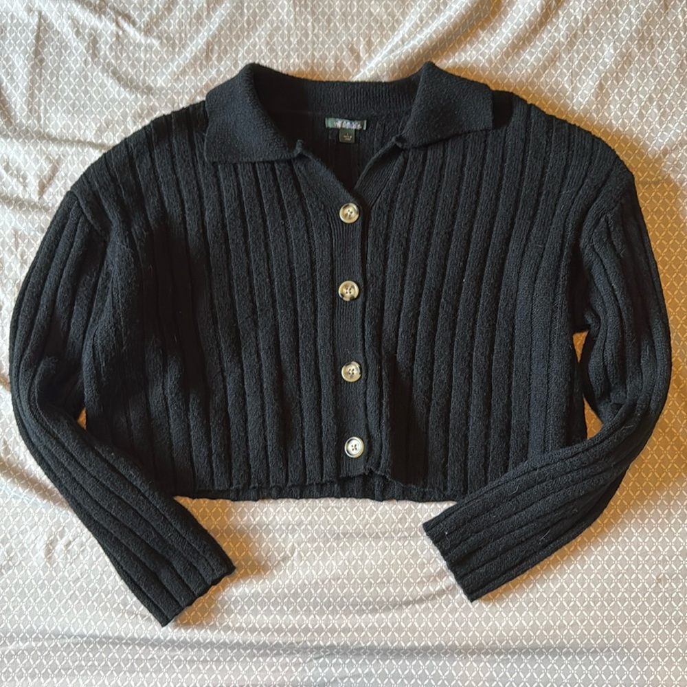 Wild Fable Black Cropped Button-Up Sweater